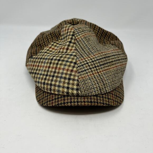 Vtg Wigens Kynoch Newsboy Cap Mens 57 Medium Brown Wool Cashmere‎ Herringbone - Picture 3 of 9